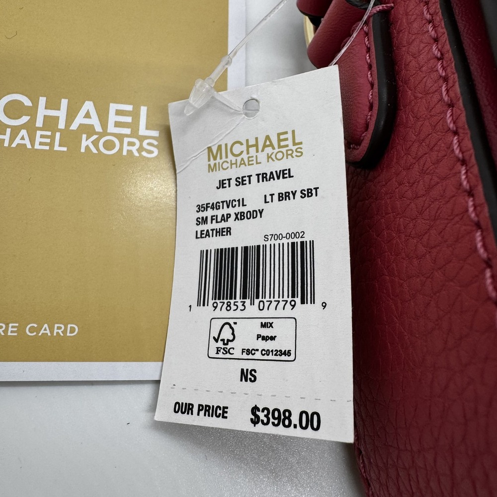 Michael Kors Jet Set Travel Small Flap Crossbody Pink Berry Pebbled Leather New - Picture 3 of 8